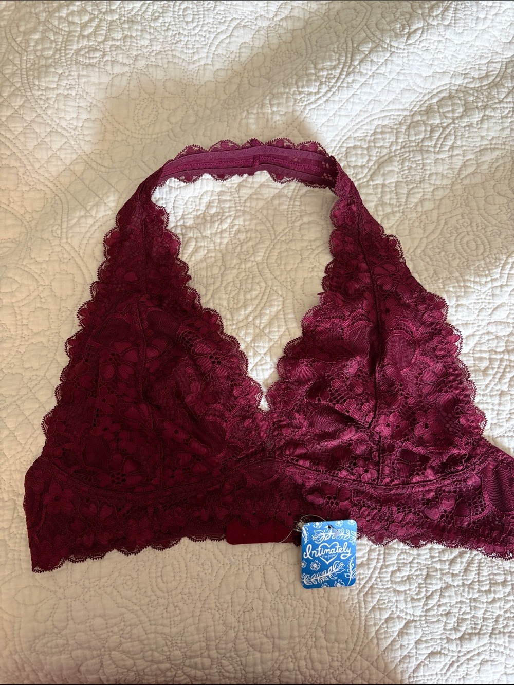 Free People Intimately Wine Lace Halter Bralette, NWT